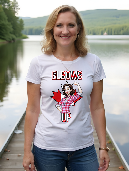 Canadian Pride Elbows Up Short Sleeve T Shirt Ladies