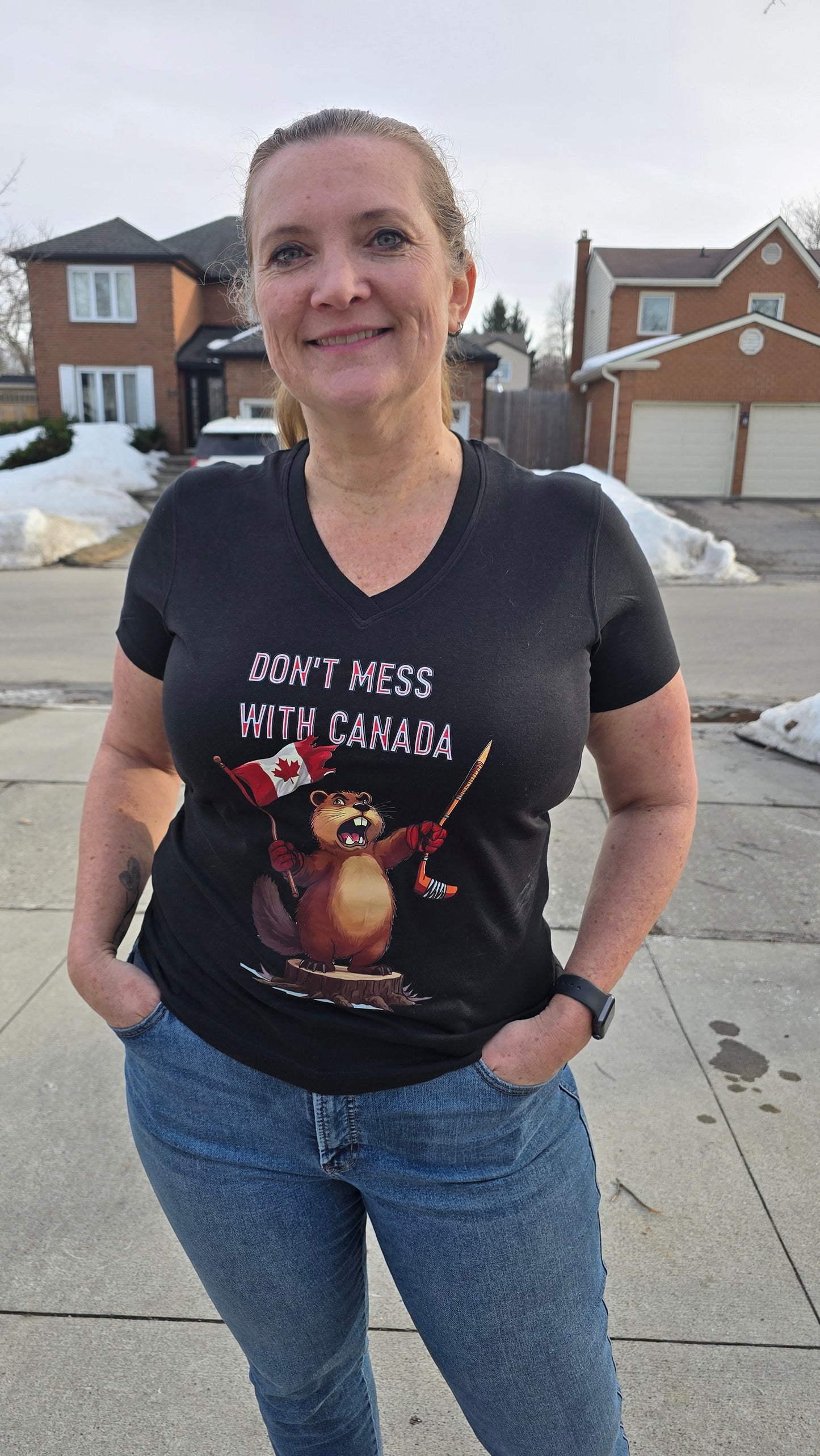Don't Mess With Canada Ladies V Neck Organic Cotton